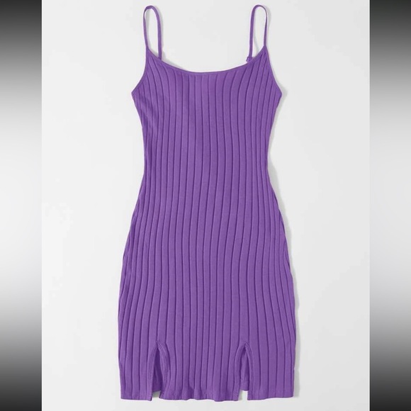 XS Violet purple EZwear Ribbed Cami M-Slit Bodycon Mini Dress - Picture 5 of 5